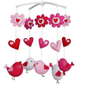 Pink Birds Flowers Hears Handmade Baby Boys Girls Musical Crib Mobile Nursery Mobile Hanging Toy