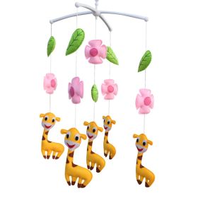 Handmade Baby Crib Mobile Animal Hanging Musical Mobile Infant Nursery Room Toy Decor; Yellow Giraffe and Pink Flower