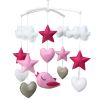 Pink Bird Stars Hearts Handmade Baby Crib Mobile Infant Musical Mobile Boys Girls Nursery Hanging Toy