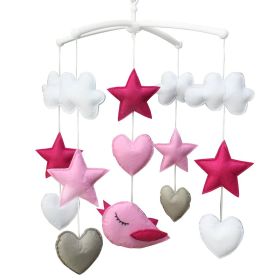 Pink Bird Stars Hearts Handmade Baby Crib Mobile Infant Musical Mobile Boys Girls Nursery Hanging Toy