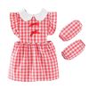 Red Grid Baby Smock Girls Inner Waterproof Apron Bibs Kids Apron Princess Eating Painting Apron