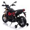 12V Aprilia Licensed Kids Ride On Motorcycle, 4-wheel Electric Dirt Bike with Spring Suspension, LED Lights, USB, MP3, Black