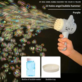 Bubble Hammer Gun Children Gift Toys Small Fan Soap Bubbles Gun Kids Toys 23 Hole Bubbles Machine Angel Bubble Gun Removable (Color: Angel Hammer Purple)